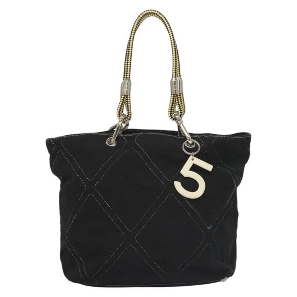 CHANEL Handbags - CHANEL Tote Bag Canvas Black Silver CC Auth BA4041